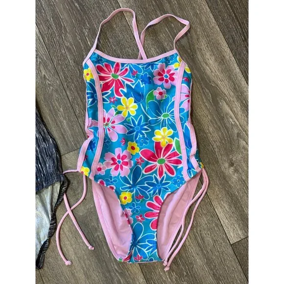 GIRLS SUMMER LOT SWIMWEAR SIZE 7-8 MULTICOLORED SWIMSET ONE PIECE - Picture 2 of 7